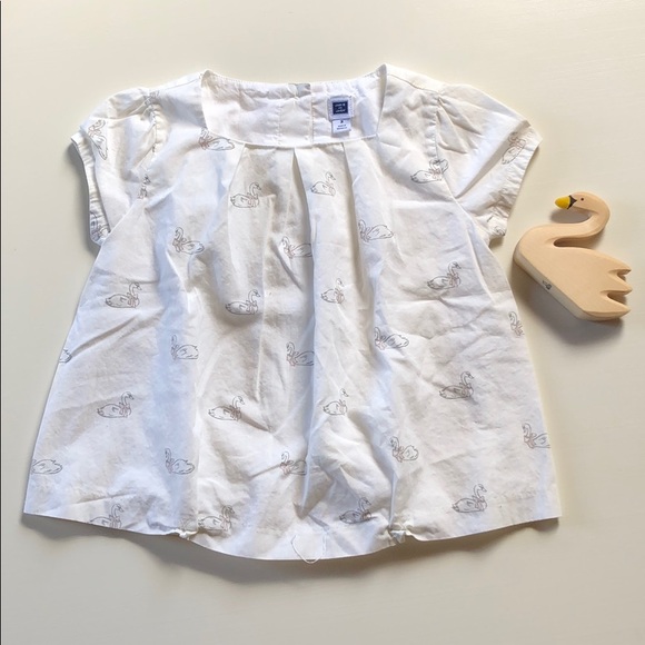 Janie And Jack | White Cap Sleeve Swan Blouse | 3T - Picture 1 of 8
